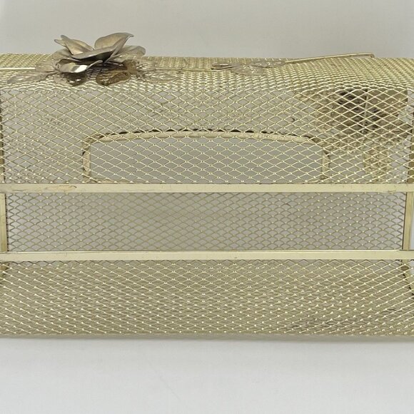 Vintage Gold Tone Metal Rose Tissue Box Cover Hollywood Regency Mesh Vanity MCM - Picture 4 of 7